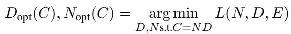 Minimization function for optimal Data and Model scale given a budget.