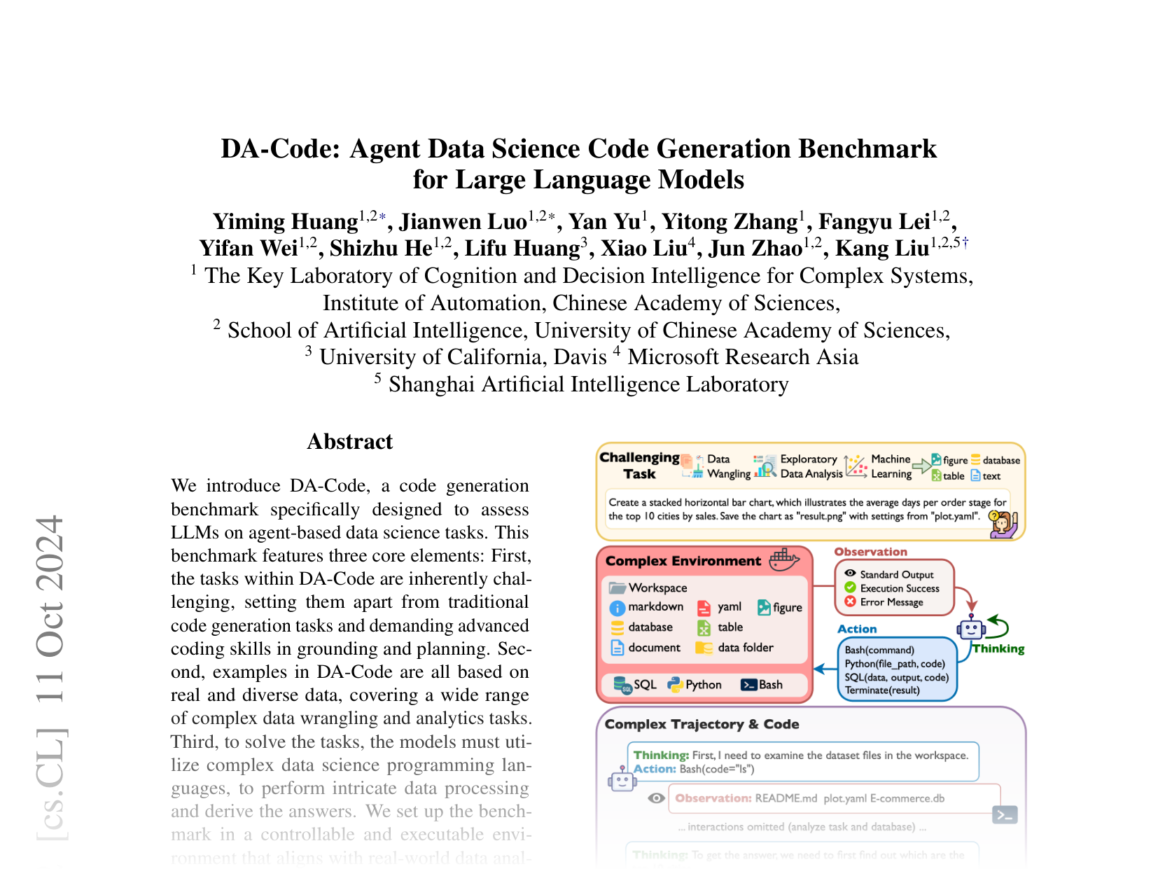 [DA-Code: Agent Data Science Code Generation Benchmark for Large Language Models 🔗](https://arxiv.org/abs/2410.07331)