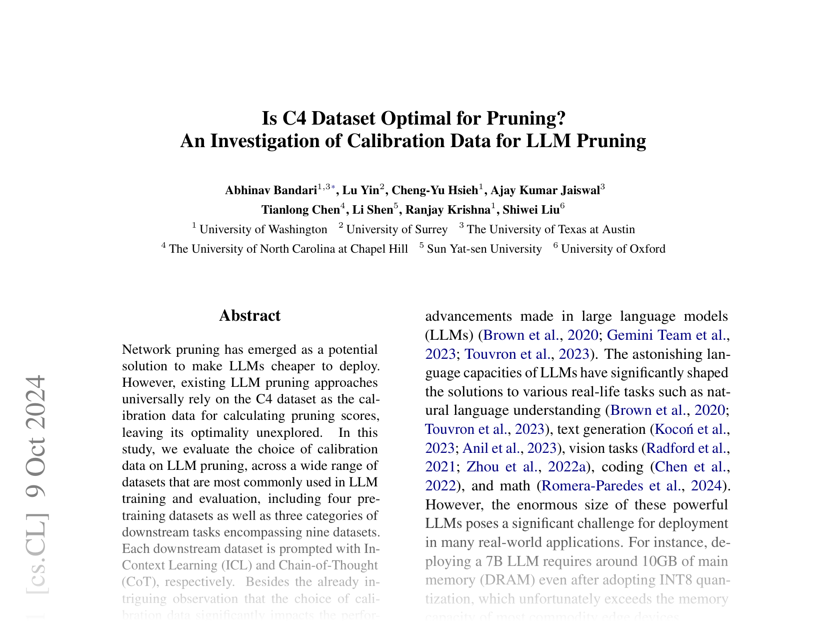 [Is C4 Dataset Optimal for Pruning? An Investigation of Calibration Data for LLM Pruning 🔗](https://arxiv.org/abs/2410.07461)
