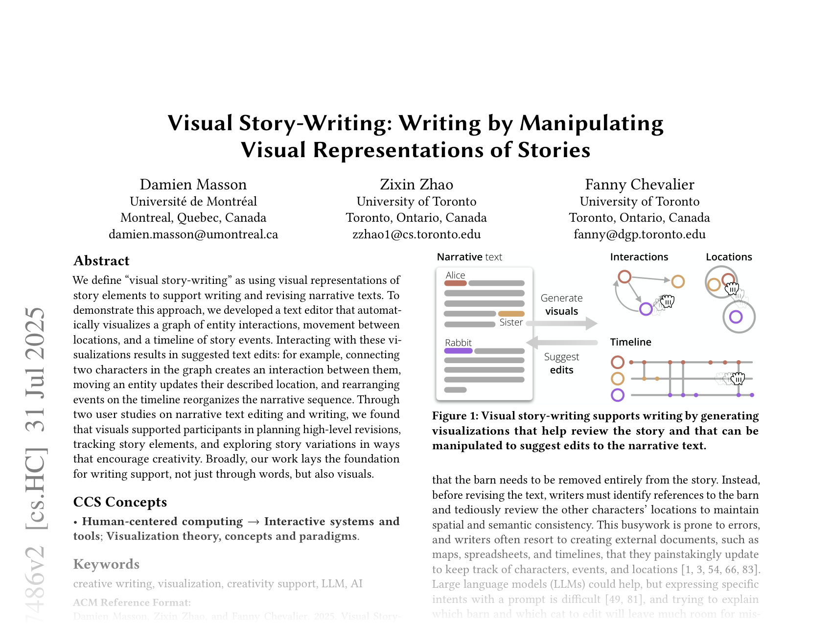[Visual Story-Writing: Writing by Manipulating Visual Representations of Stories 🔗](https://arxiv.org/abs/2410.07486)