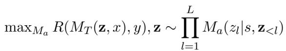 Equation describing the maximization of reward for the prompt z.