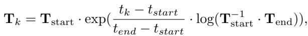 Equation 10: Linear interpolation of camera pose in Lie Algebra.