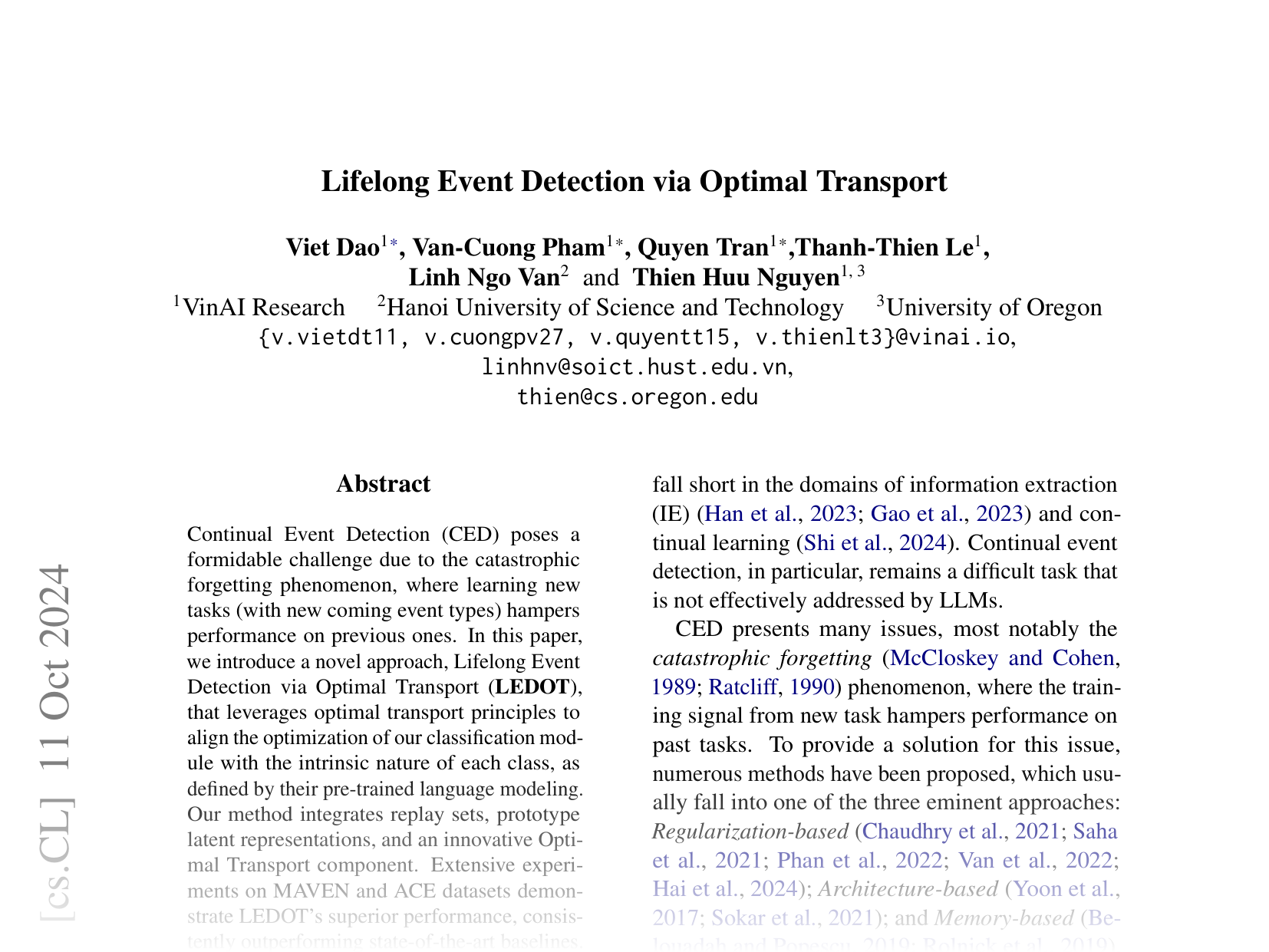 [Lifelong Event Detection via Optimal Transport 🔗](https://arxiv.org/abs/2410.08905)