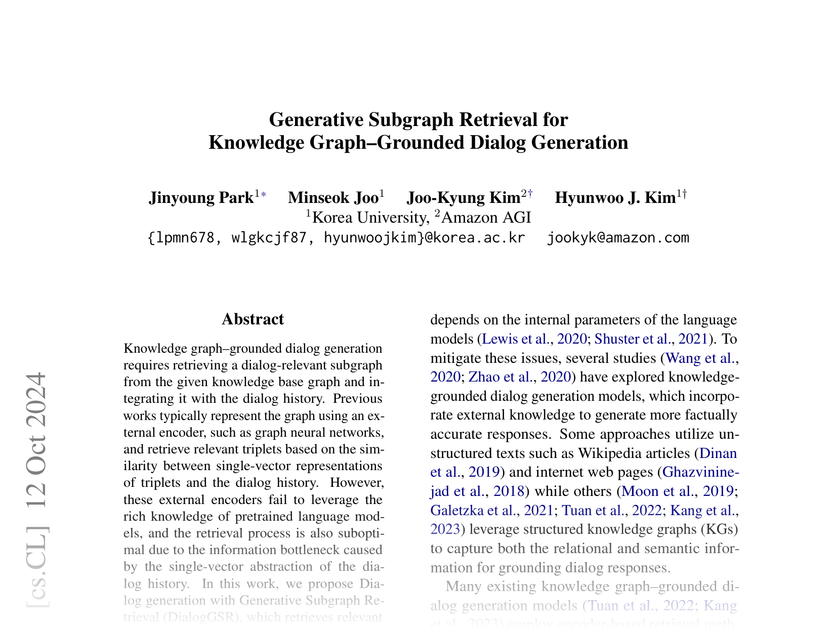 [Generative Subgraph Retrieval for Knowledge Graph–Grounded Dialog Generation 🔗](https://arxiv.org/abs/2410.09350)