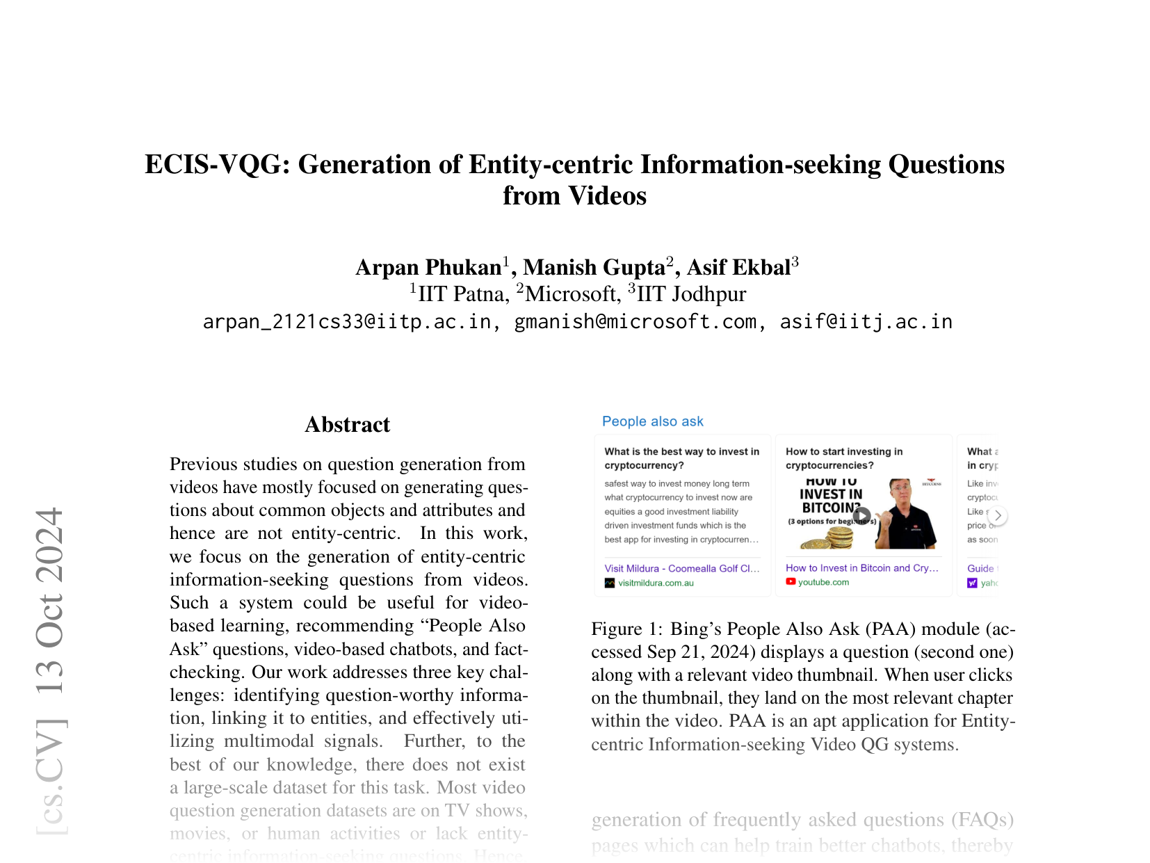 [ECIS-VQG: Generation of Entity-centric Information-seeking Questions from Videos 🔗](https://arxiv.org/abs/2410.09776)