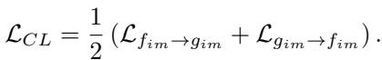 Equation for Total Contrastive Loss. It creates a symmetric loss by swapping the order of the two views.