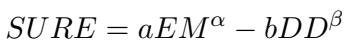 SURE 指标方程: SURE = a * EM^alpha - b * DD^beta
