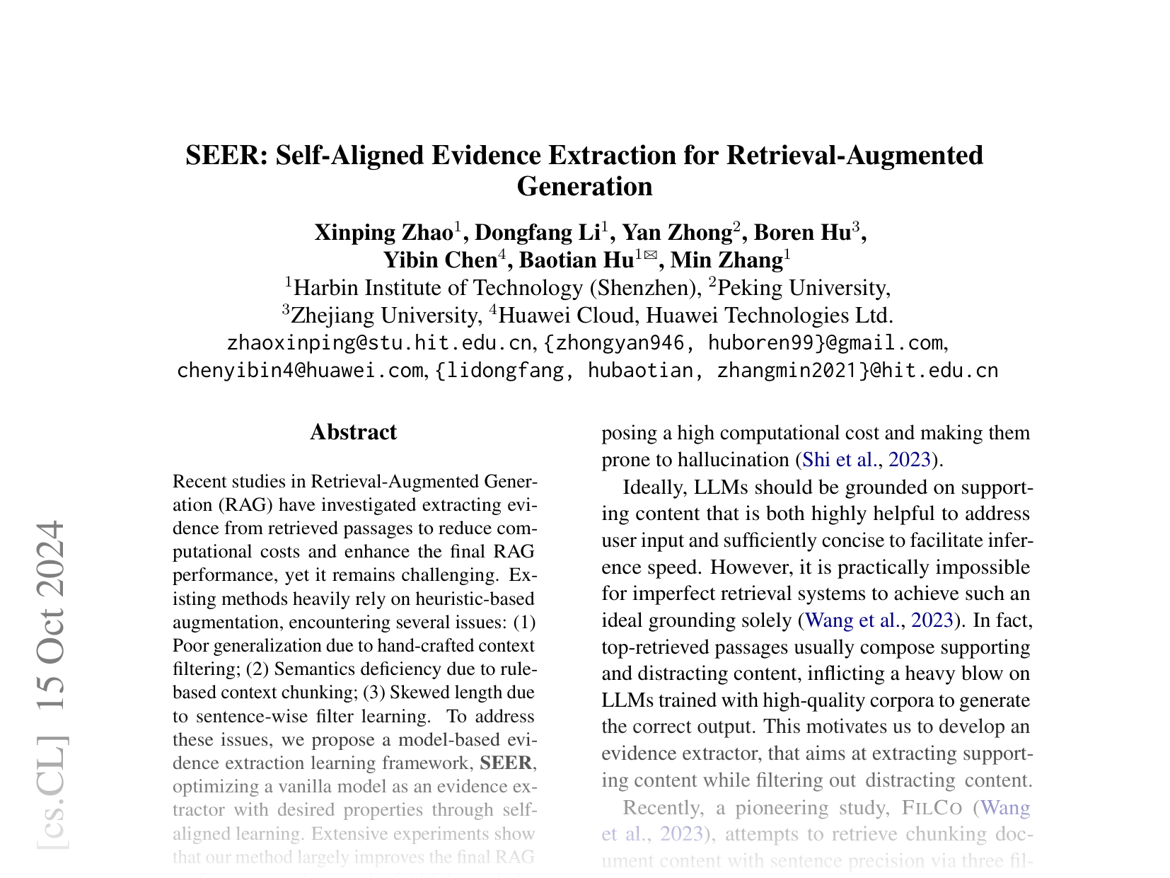 [SEER: Self-Aligned Evidence Extraction for Retrieval-Augmented Generation 🔗](https://arxiv.org/abs/2410.11315)