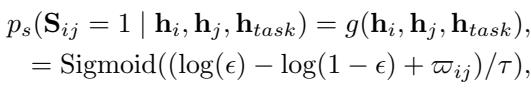Equation for calculating the probability of a connection between nodes.