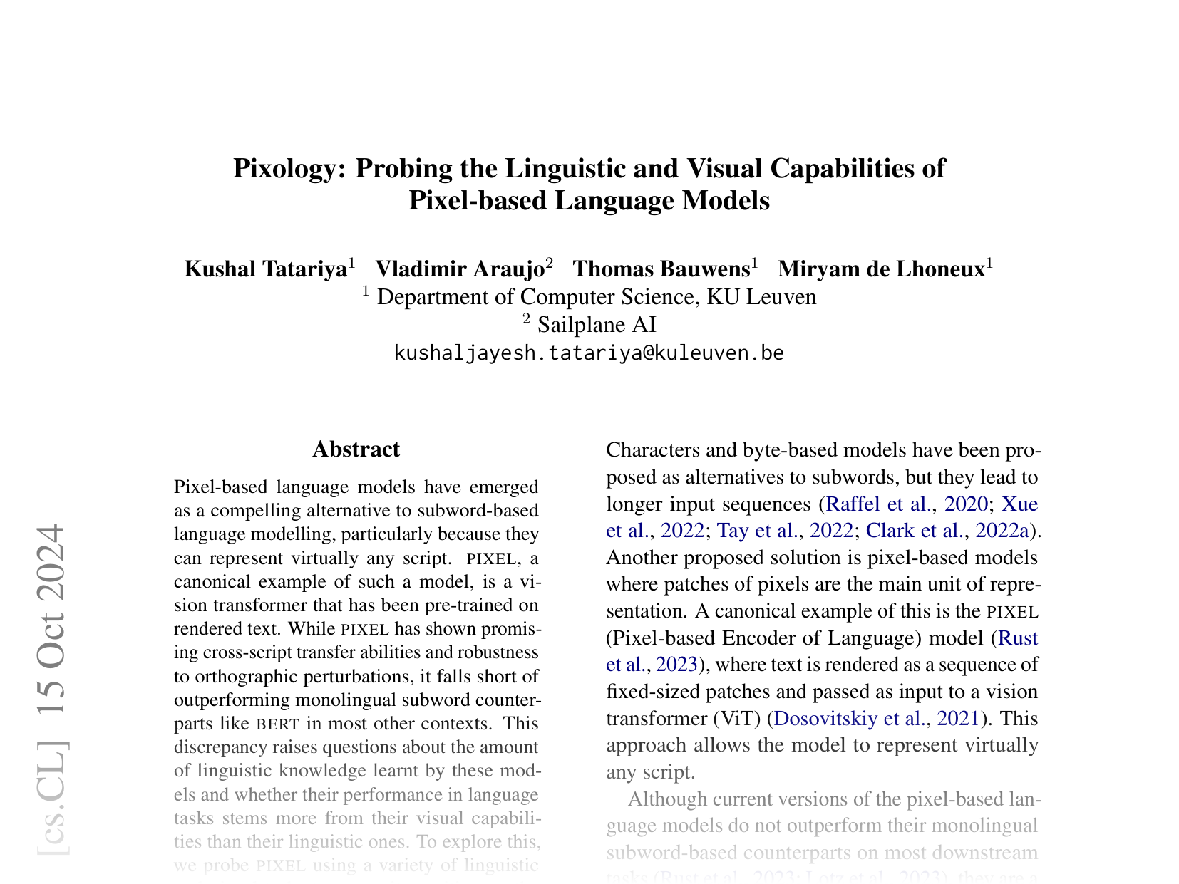 [Pixology: Probing the Linguistic and Visual Capabilities of Pixel-based Language Models 🔗](https://arxiv.org/abs/2410.12011)