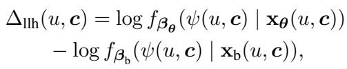 Delta Log-Likelihood equation comparing target and baseline models.
