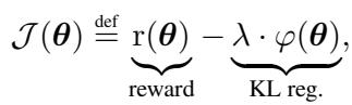 Total objective function combining reward and KL regularization.