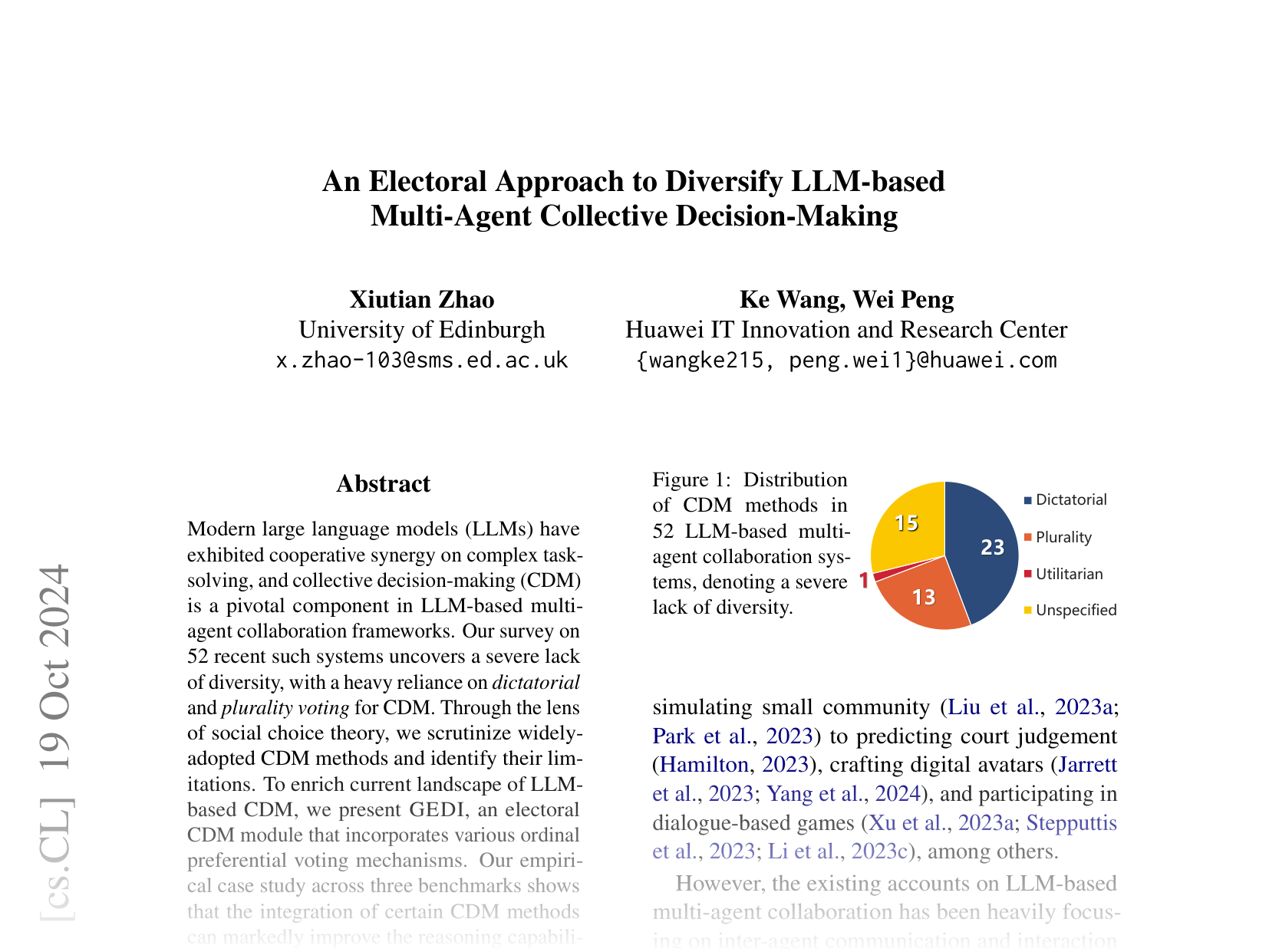 [An Electoral Approach to Diversify LLM-based Multi-Agent Collective Decision-Making 🔗](https://arxiv.org/abs/2410.15168)