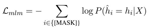 展示掩码语言建模损失函数的方程。