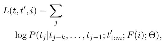以先前文本为条件的重对齐方程。