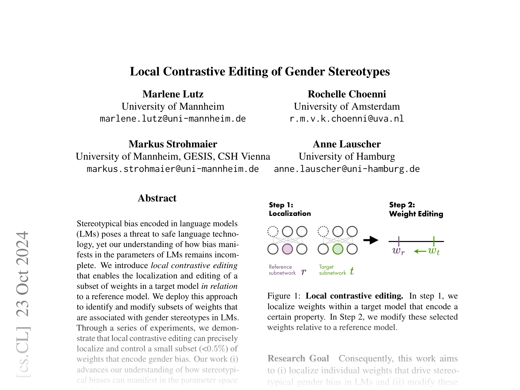[Local Contrastive Editing of Gender Stereotypes 🔗](https://arxiv.org/abs/2410.17739)