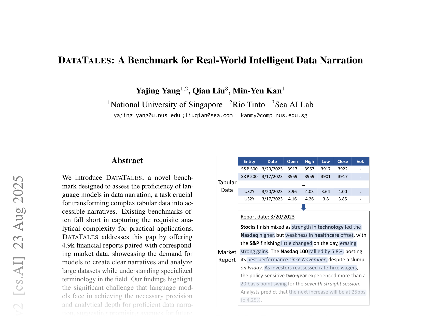 [DATATALES: A Benchmark for Real-World Intelligent Data Narration 🔗](https://arxiv.org/abs/2410.17859)