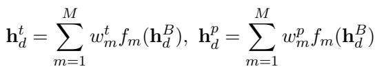 Equation 1: Formula for extracting topic and phrase representations using mixture of experts.