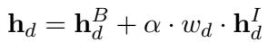 Equation 3: Fusing the backbone embedding with the index embedding using adaptive weights.