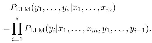 LLM token 概率的链式法则公式。