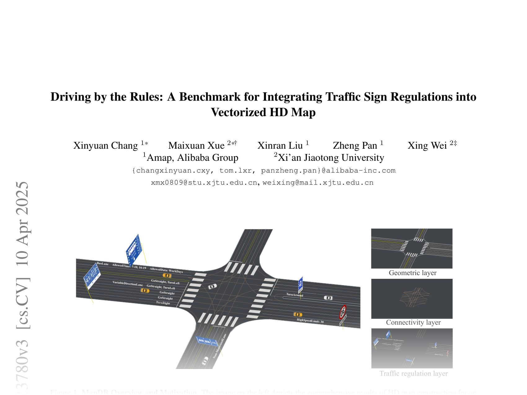 [Driving by the Rules: A Benchmark for Integrating Traffic Sign Regulations into Vectorized HD Map 🔗](https://arxiv.org/abs/2410.23780)