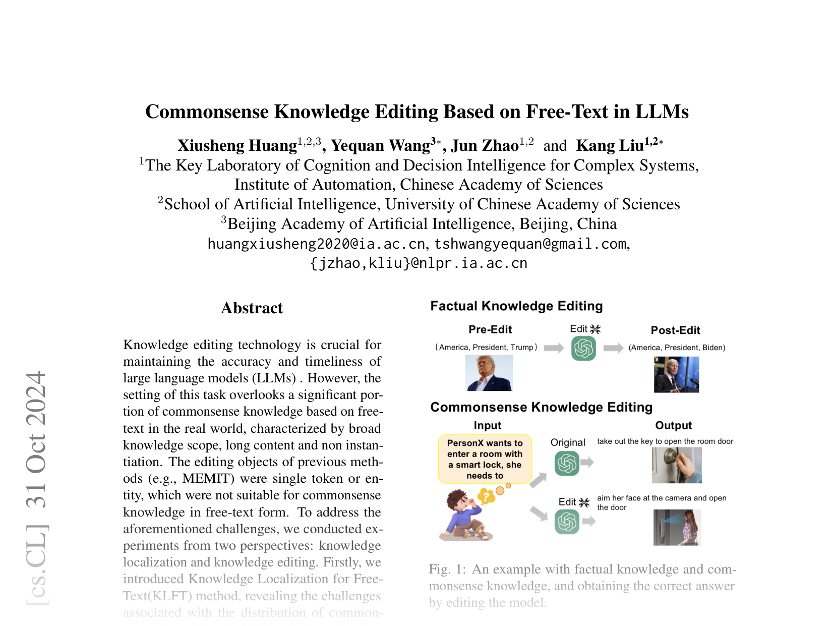 [Commonsense Knowledge Editing Based on Free-Text in LLMs 🔗](https://arxiv.org/abs/2410.23844)