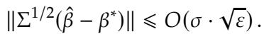 The error bound for the first result is O(sigma * sqrt(epsilon)).
