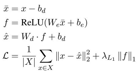 描述稀疏自编码器重建和损失函数的方程。
