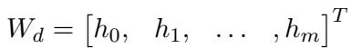 显示字典权重矩阵 Wd 作为向量 h 集合的方程。
