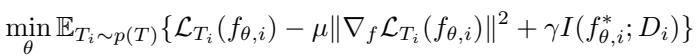 完整的 I-AMFS 目标函数包括任务损失、梯度范数和信息论正则化项。