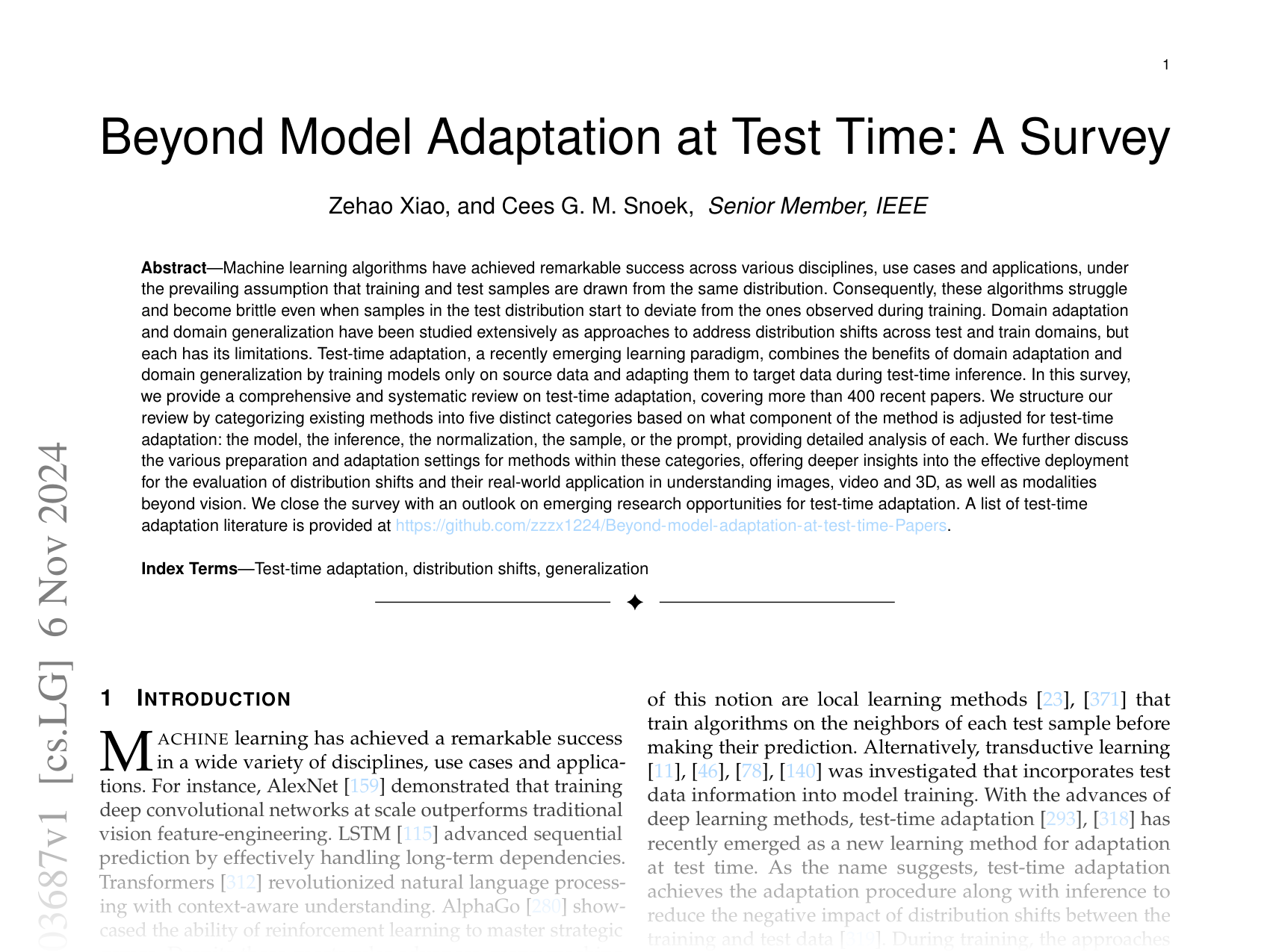[Beyond Model Adaptation at Test Time: A Survey 🔗](https://arxiv.org/abs/2411.03687)