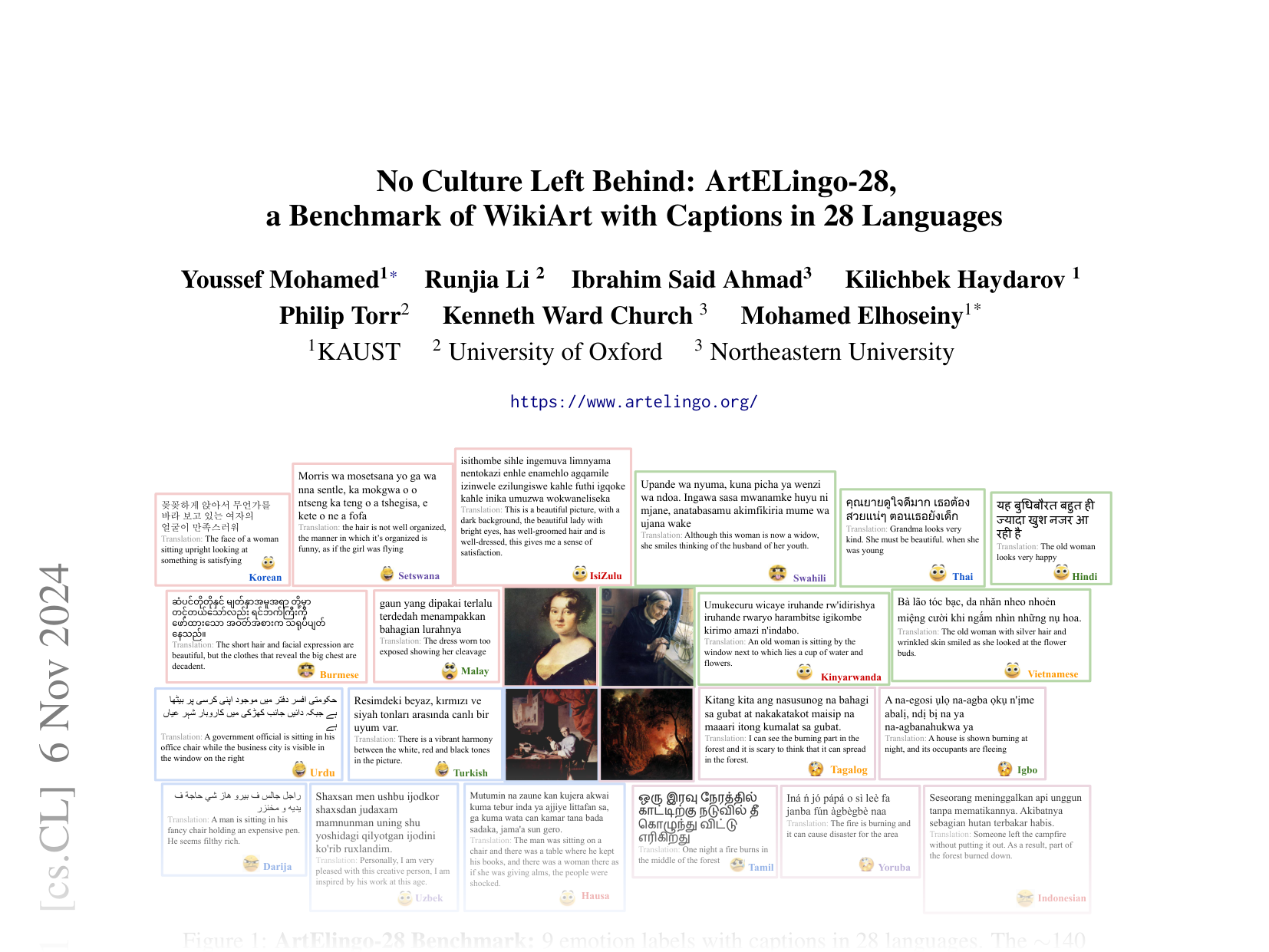 [No Culture Left Behind: ArtELingo-28, a Benchmark of WikiArt with Captions in 28 Languages 🔗](https://arxiv.org/abs/2411.03769)