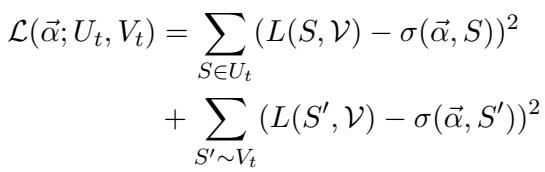 展示用于更新评分参数 alpha 的损失函数的方程。