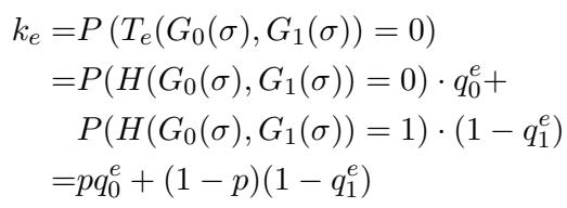 将观测胜率 k_e 与真实胜率 p 和准确率联系起来的公式