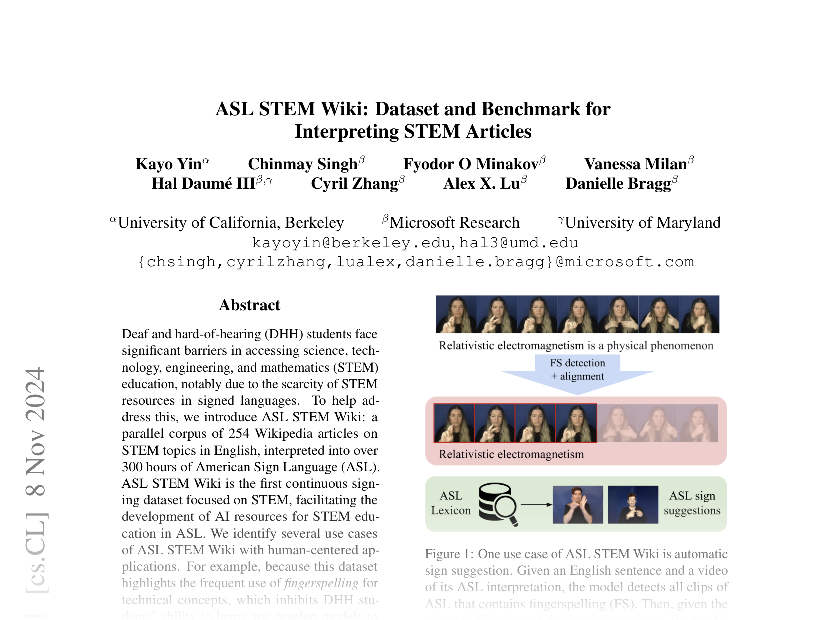 [ASL STEM Wiki: Dataset and Benchmark for Interpreting STEM Articles 🔗](https://arxiv.org/abs/2411.05783)