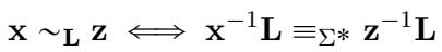 右语言的等价关系。