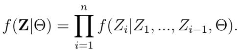 The exact factorization of the joint distribution into a product of conditionals.