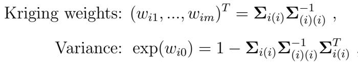 The equations for calculating Kriging weights and variance, which require a small matrix inversion.