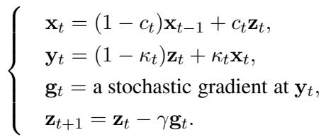 Schedule-free SGD system of equations.