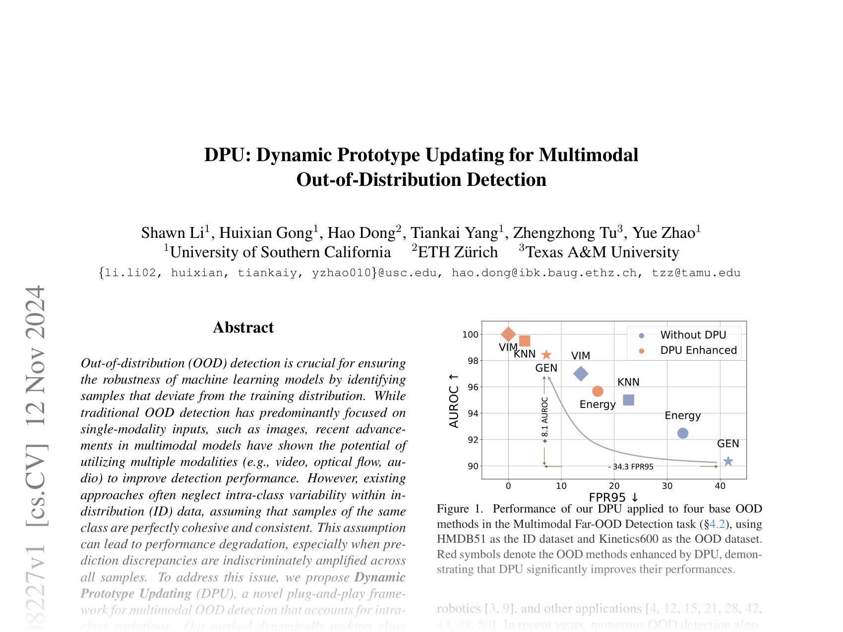 [DPU: Dynamic Prototype Updating for Multimodal Out-of-Distribution Detection 🔗](https://arxiv.org/abs/2411.08227)