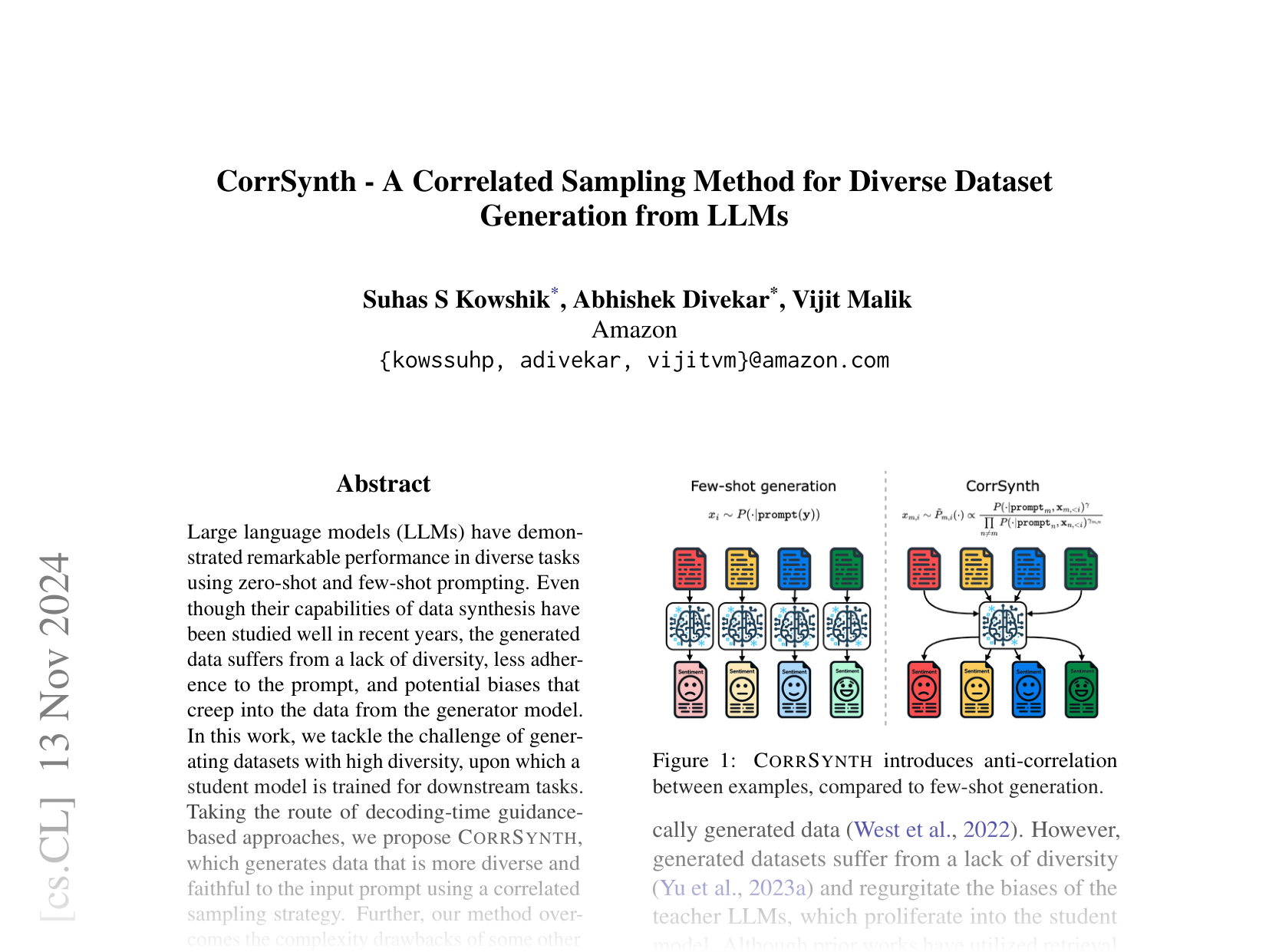 [CorrSynth - A Correlated Sampling Method for Diverse Dataset Generation from LLMs 🔗](https://arxiv.org/abs/2411.08553)