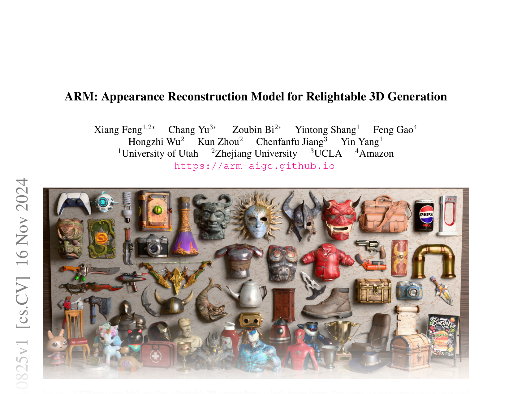[ARM: Appearance Reconstruction Model for Relightable 3D Generation 🔗](https://arxiv.org/abs/2411.10825)