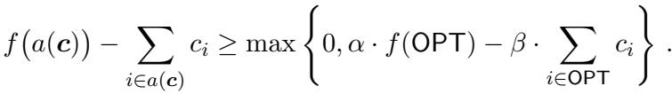 The bi-criteria approximation guarantee equation.