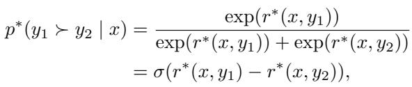 Equation representing the Bradley-Terry model for preference probability in DPO.