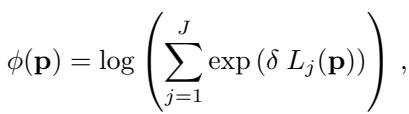 Equation 2: The smooth approximate signed distance function using LogSumExp.