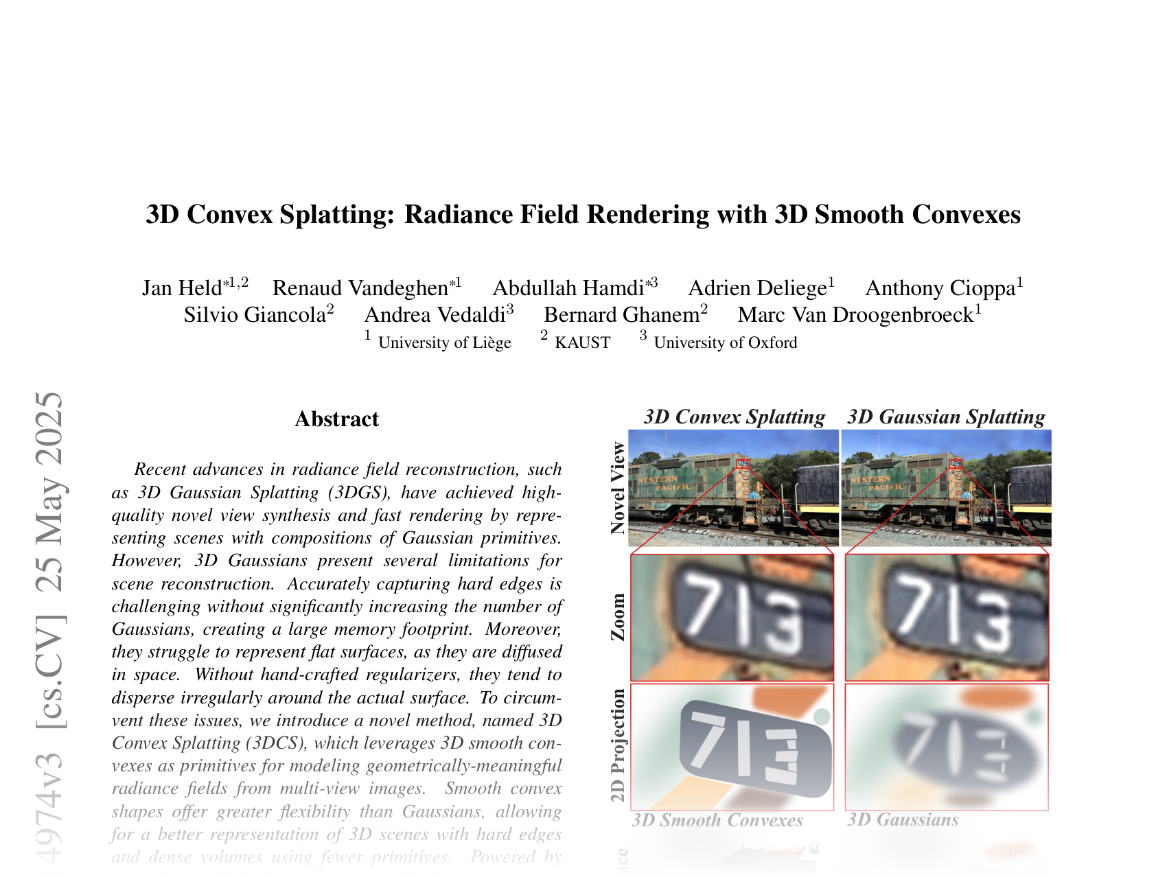 [3D Convex Splatting: Radiance Field Rendering with 3D Smooth Convexes 🔗](https://arxiv.org/abs/2411.14974)