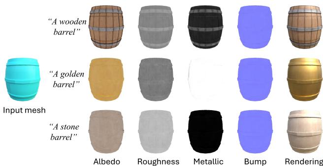 Material editing flexibility using prompts.