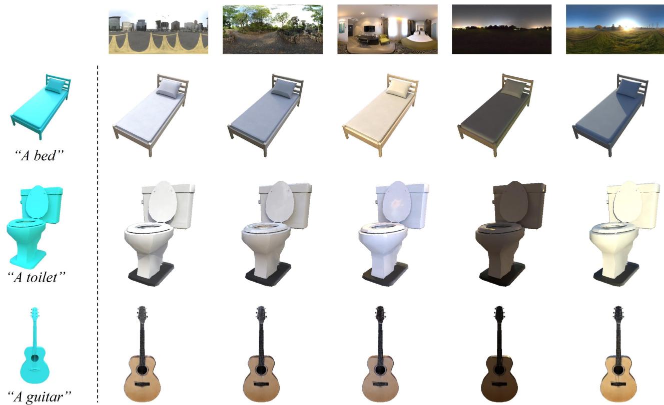 Relighting results demonstrating physical accuracy.