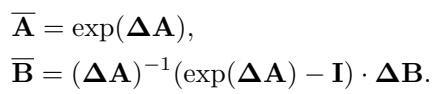 Discrete counterpart equations using zero-order hold discretization.