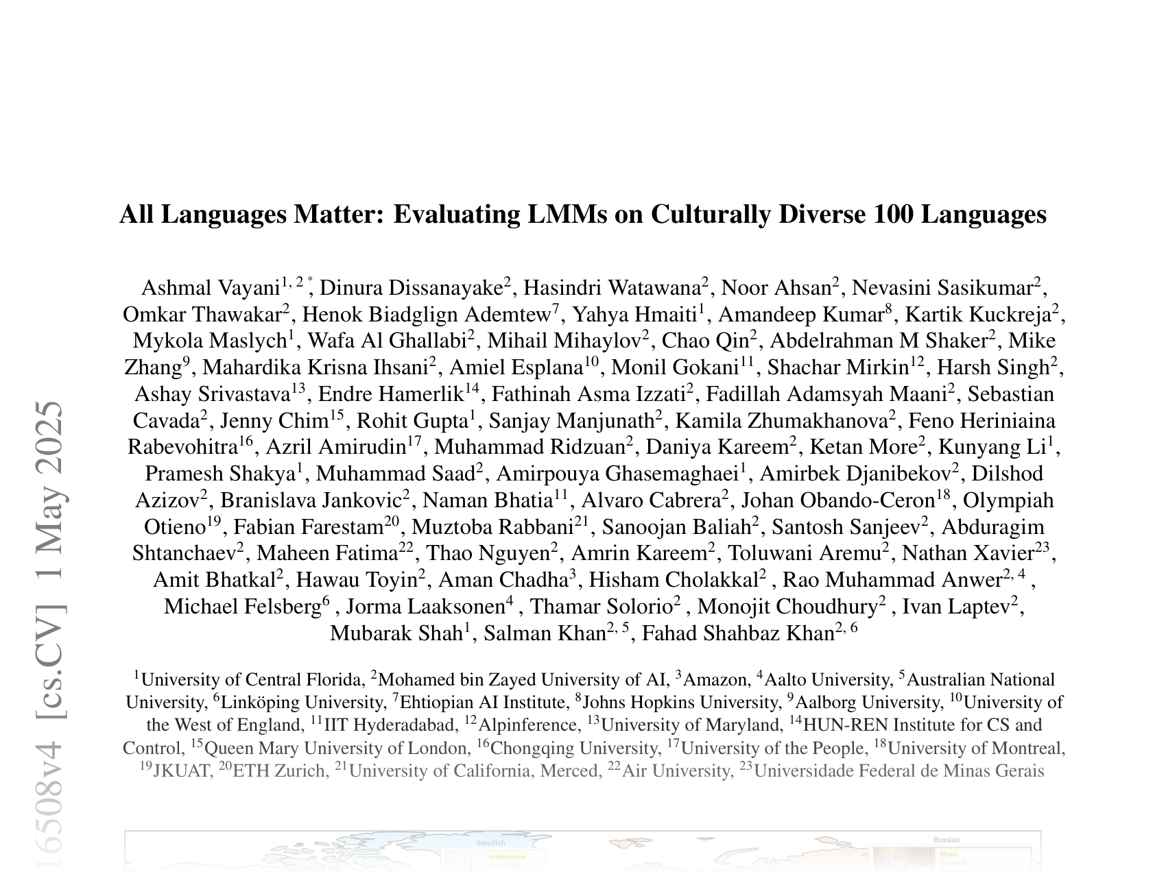 [All Languages Matter: Evaluating LMMs on Culturally Diverse 100 Languages 🔗](https://arxiv.org/abs/2411.16508)